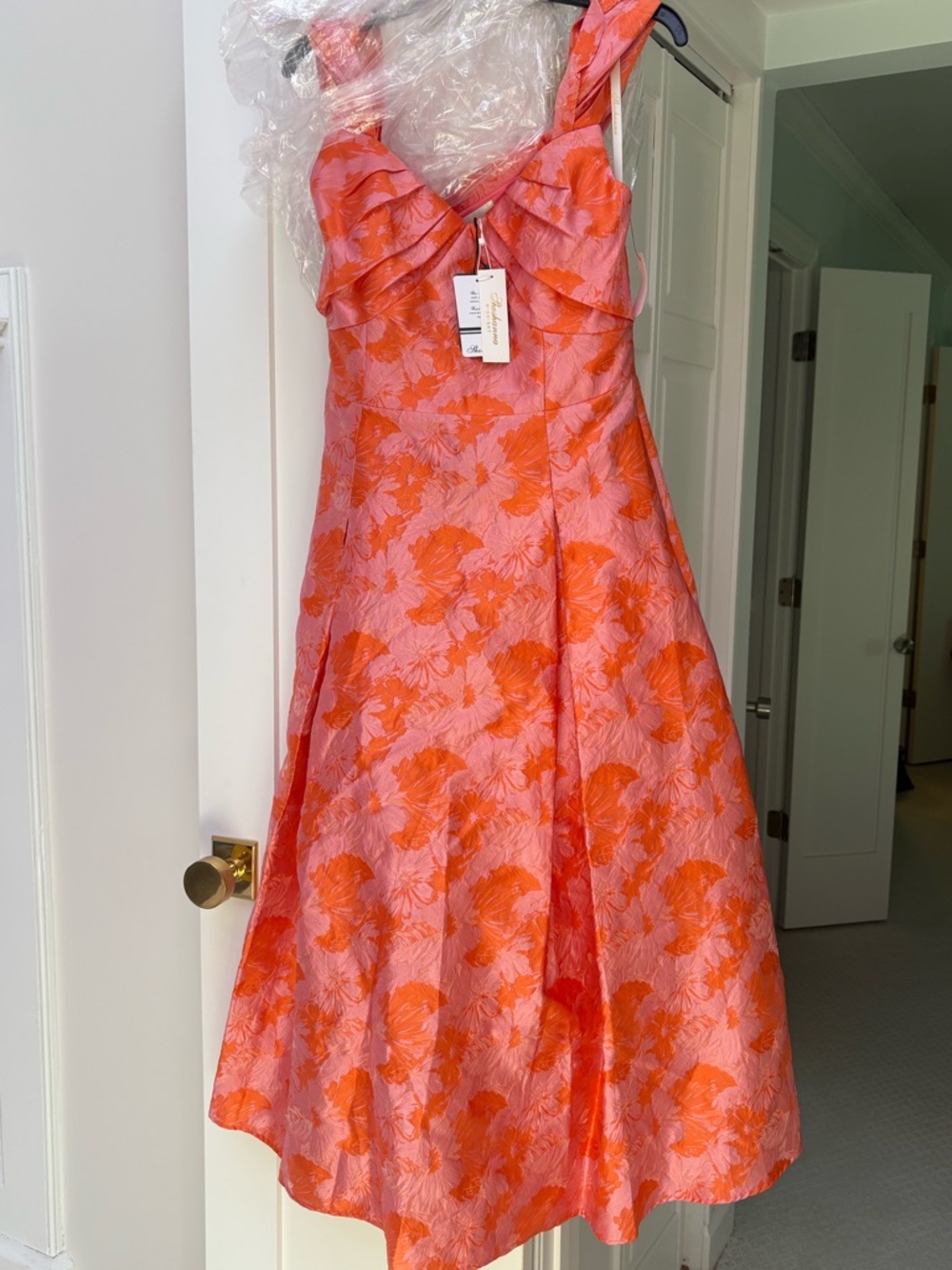 Shoshanna Amelia Jacquard Dress Coral Pink Floral Fit & Flare NWT Saks